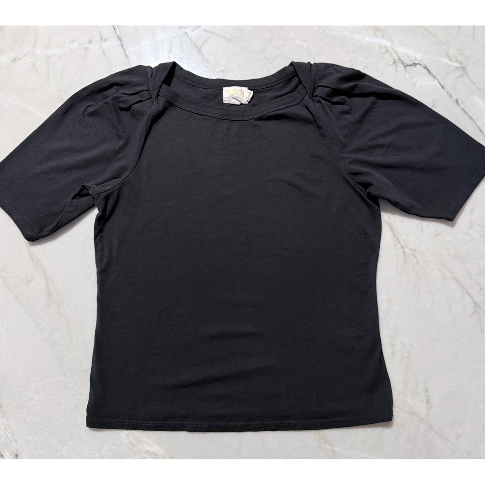 NATION LTD Evereve Deanna Envelop Black Puff Sleeve Organic Cotton T-Shirt Sz M